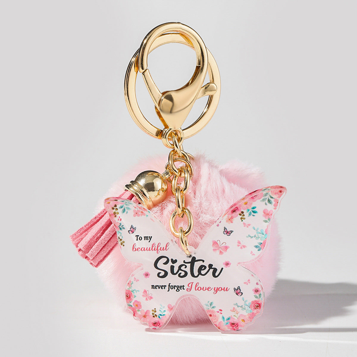 Wholesale Butterfly MOM Grandma Fur Ball Mother's Day Gift Acrylic Keychain Pom Pom ACC-KC-HuiWen013