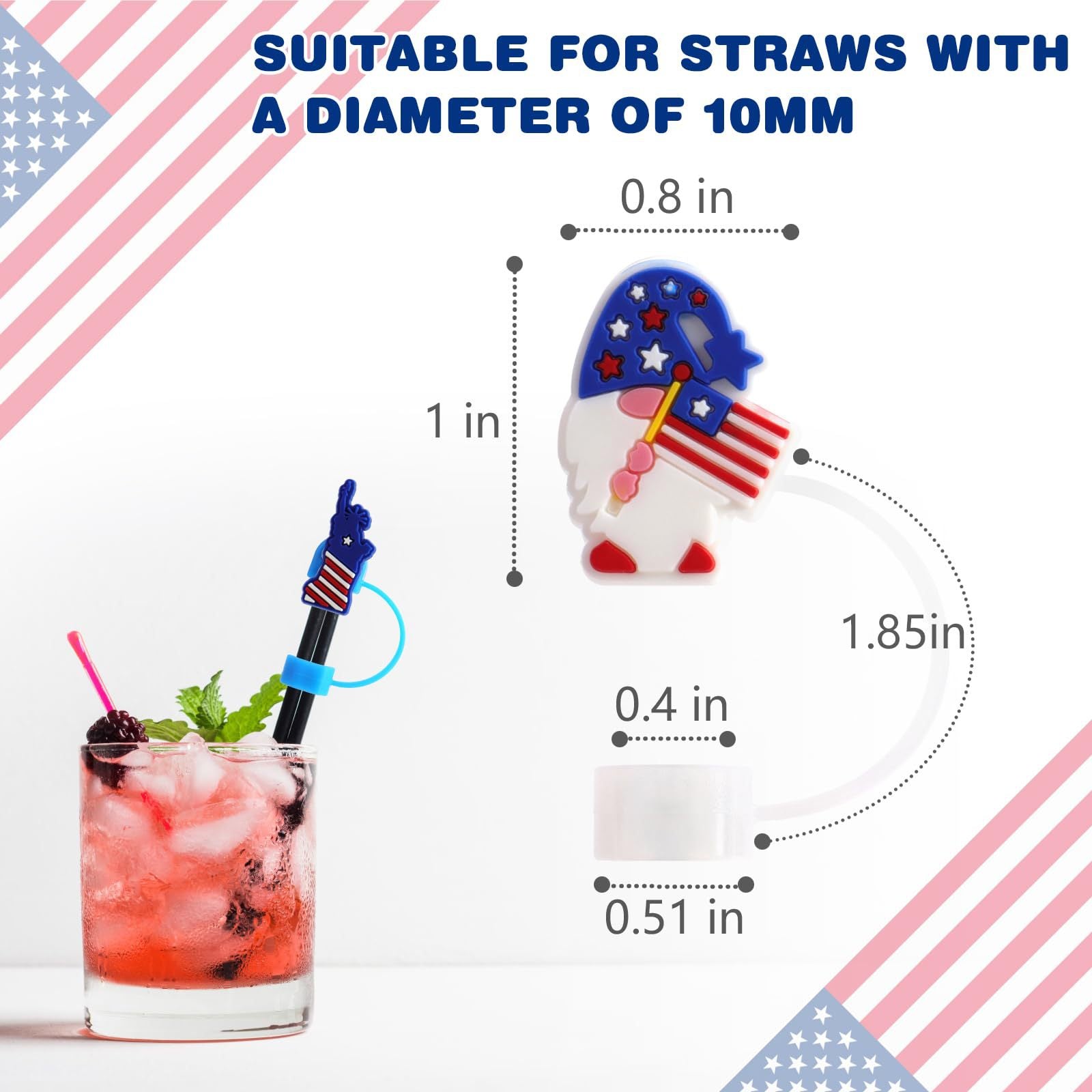 Wholesale American Series Independence Day 10mm Straw Hat PVC Soft Straw Cover Straw Tube Cap