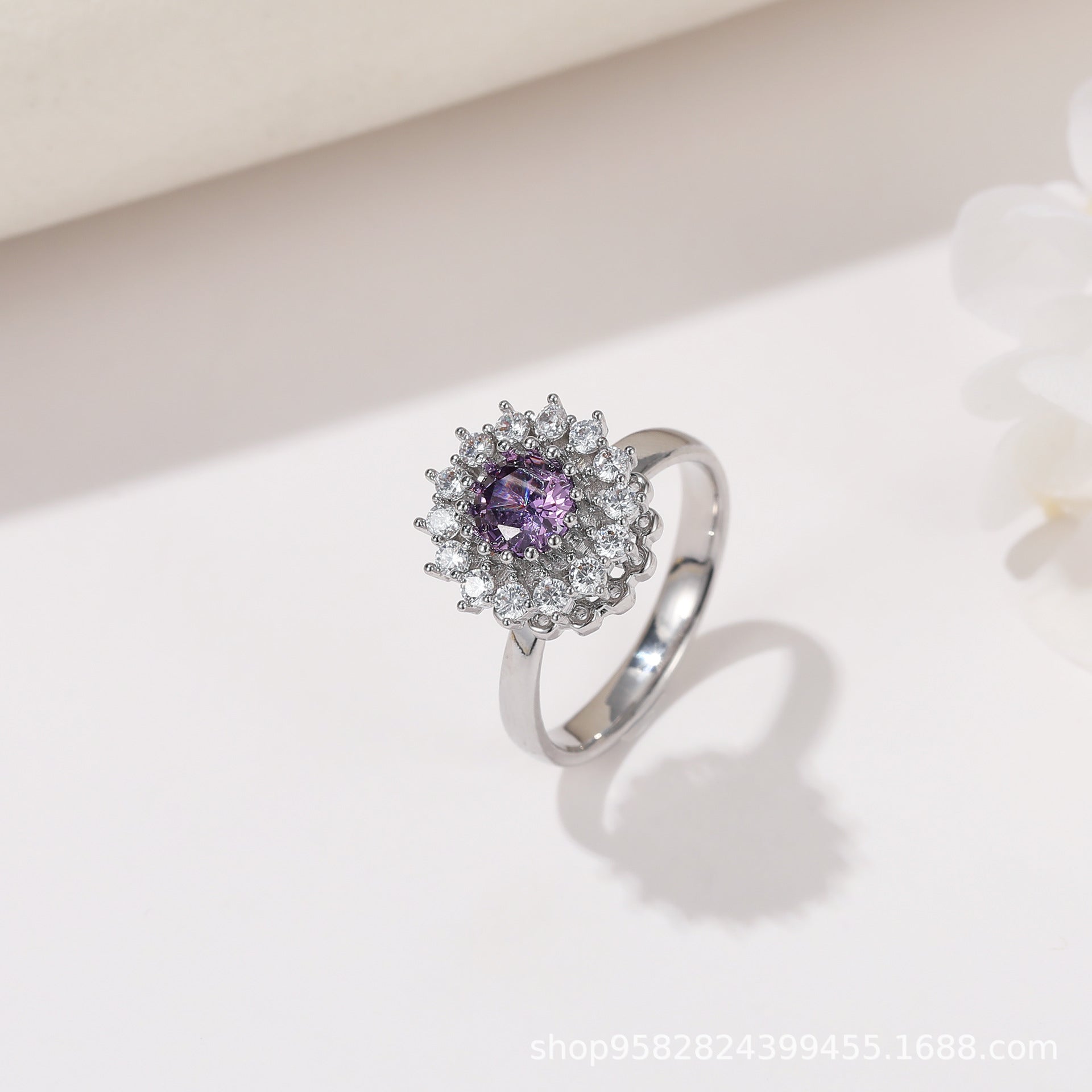 Wholesale 360° Rotating Double-Layer Flower Ring Gold Plated Zircon Fashion Accessory Boutique Gift