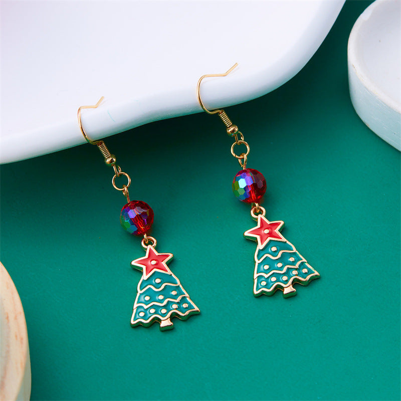 Wholesale  Christmas earrings creative  five-pointed star Christmas tree tassel earrings