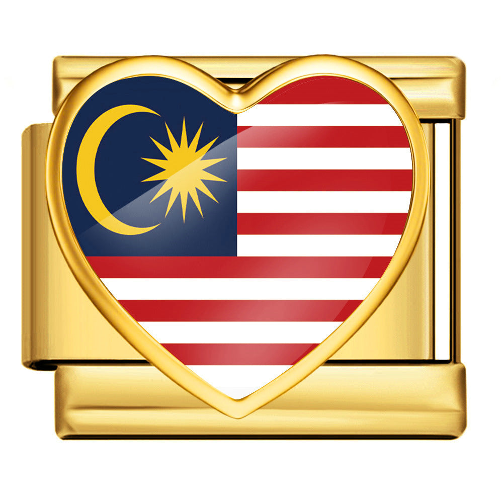 Wholesale Gold Plated Stainless Steel DIY Modular Bracelet With Heart Italy Flag Design Party Jewelry Accessory For Women