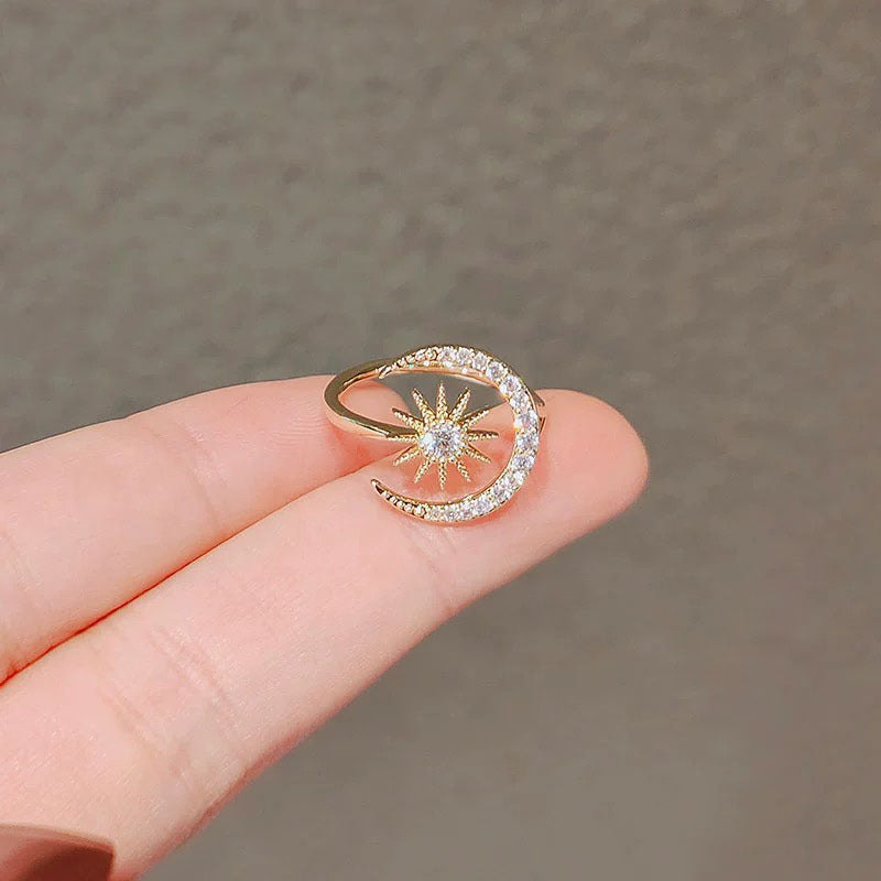 Wholesale Sun Moon Geometric Ring,  Zinc Alloy Light Luxury Jewelry Accessory,  Gift