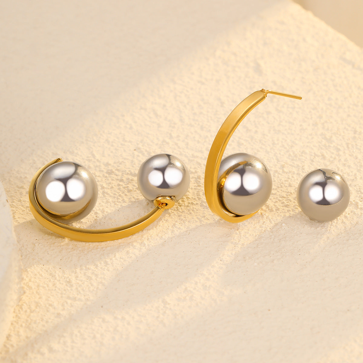 Wholesale All-match Color Matching Circular Arc Hollow Steel Ball Stainless Steel Earrings