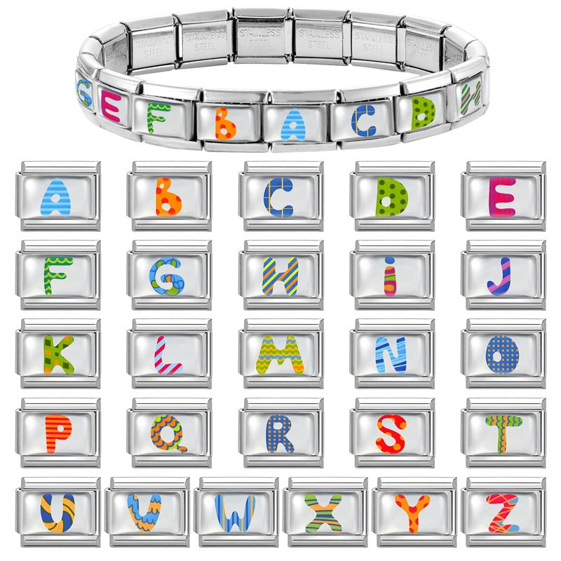 Wholesale 9mm Italian Charm Starter Bracelets DIY Letter Series Stainless Steel Composable Bracelet