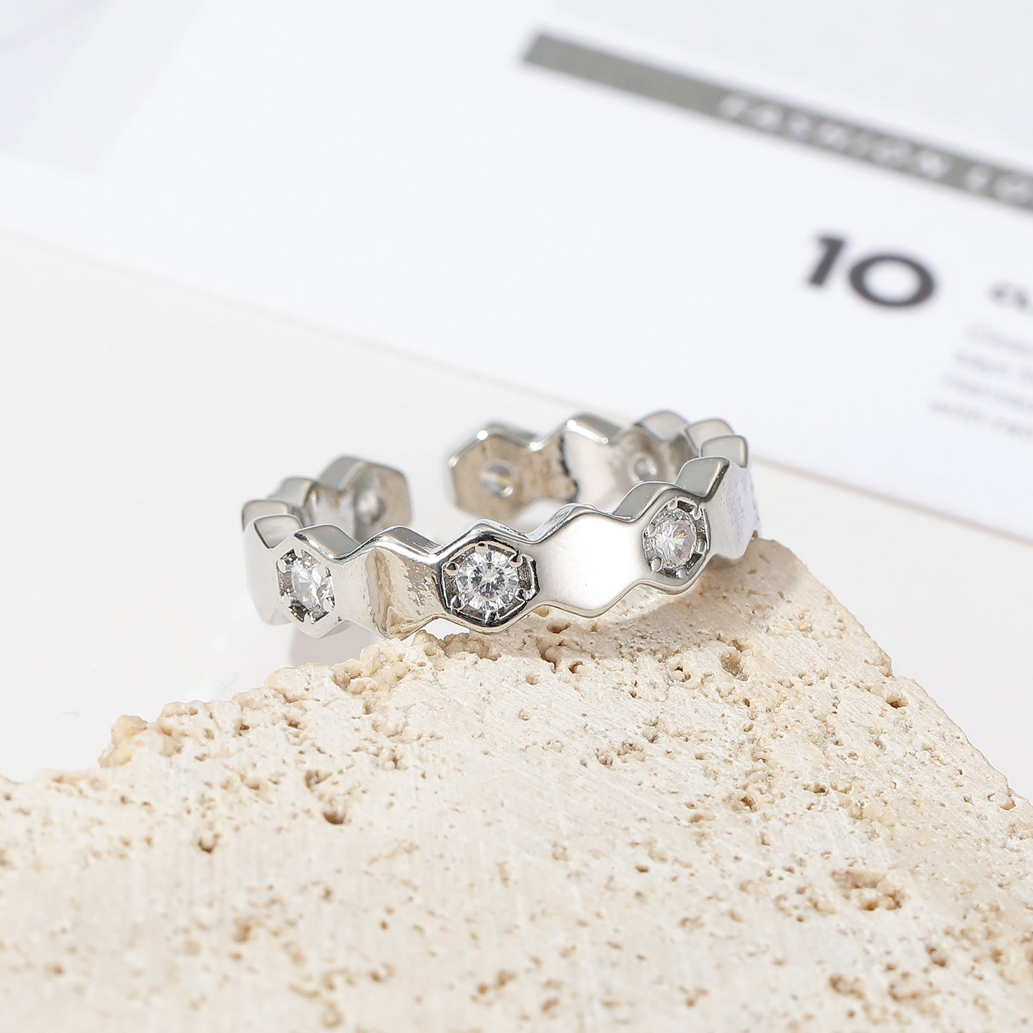 Wholesale Honeycomb Ring Honeycomb Rhombic Diamond Stacked Adjustable Ring