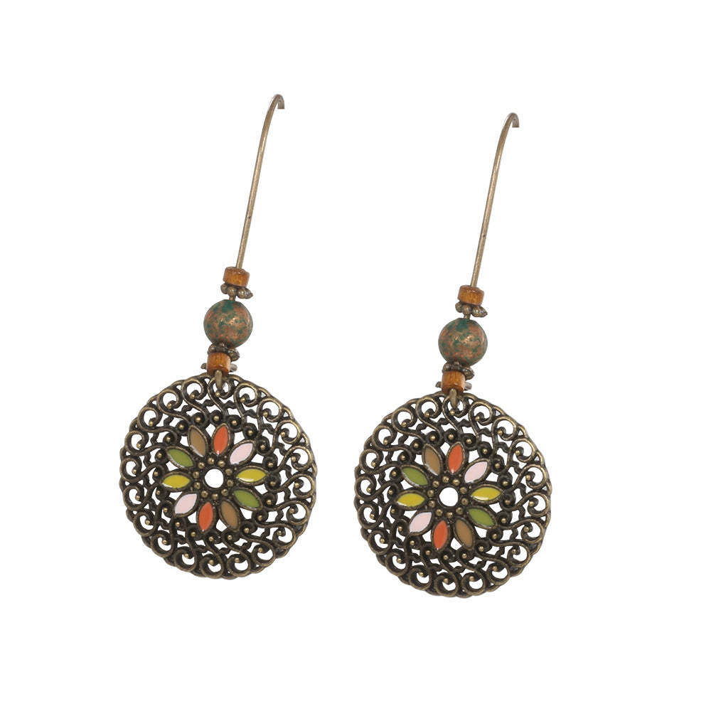 Wholesale  fashion hollow circle large earrings retro alloy long earrings