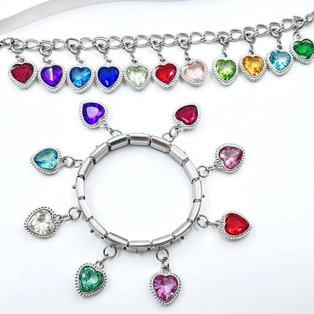 Wholesale Italian Charm Bracelet 9mm DIY Colorful Heart-Shaped   Creative Stainless Steel Composable Bracelet