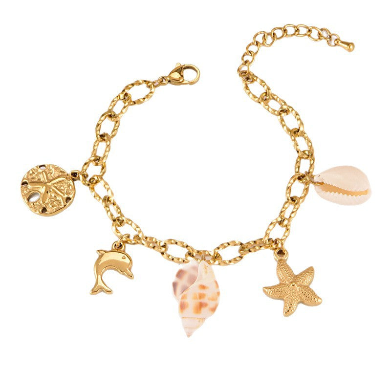 Wholesale Marine Elements Versatile Thick Chain Conch Starfish Bracelet