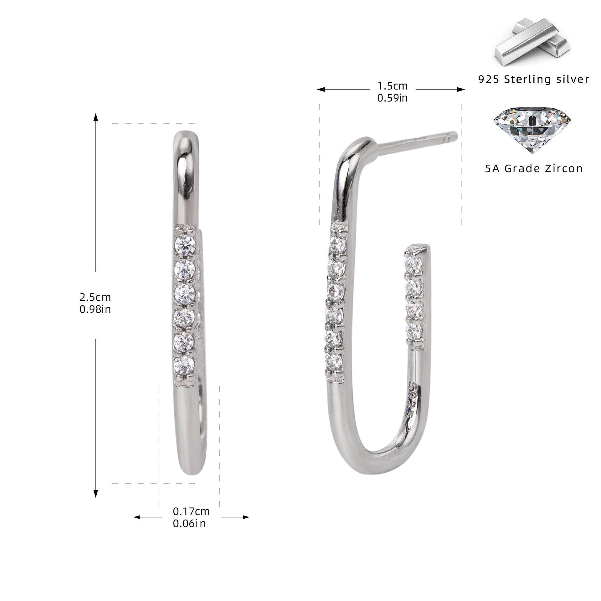 Wholesale  S925 Silver  Geometric U-shaped Earrings