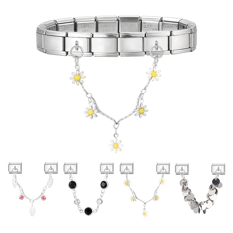 Wholesale 9mm Italian Charm Starter Bracelets DIY Double Hanger Stainless Steel Composable Bracelet