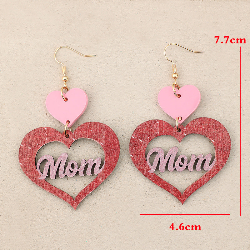 Wholesale  Mother's Day Hollow Wooden Love Letter Mosaic Love Acrylic Earrings