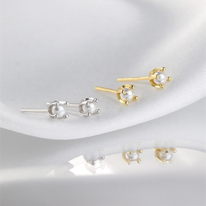 Wholesale S925 sterling silver four-claw pearl earrings