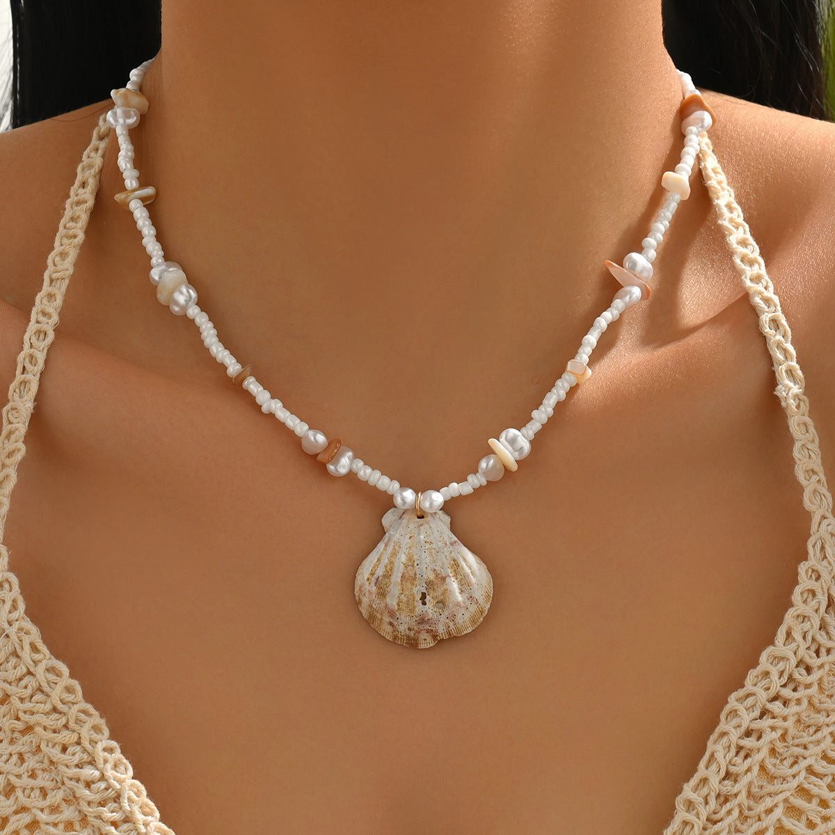 Wholesale shell bead chain beaded clavicle chain necklace
