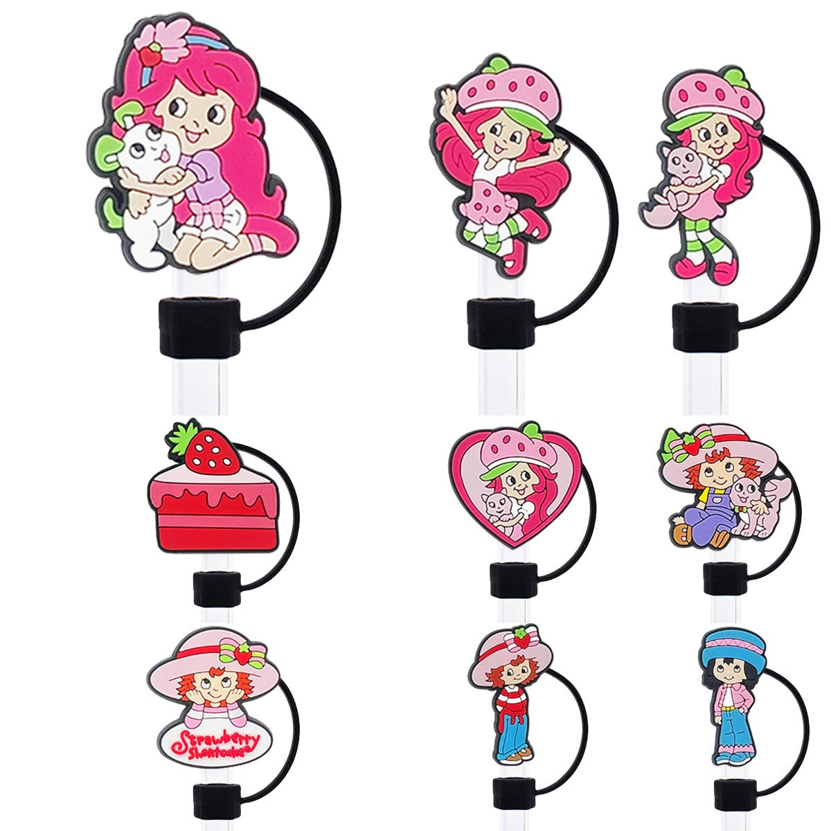 Wholesale 10pcs Strawberry Girl Straw Cover Straw Tube Cap