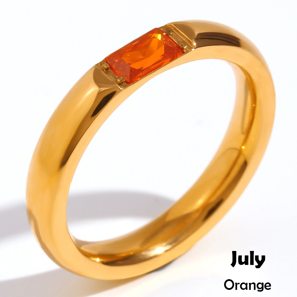 Wholesale Modern Simple Ring - 18K Gold Plated Stainless Steel Rectangular Zircon - Fashion Jewelry Accessory for Everyday Wear Boutique Resale