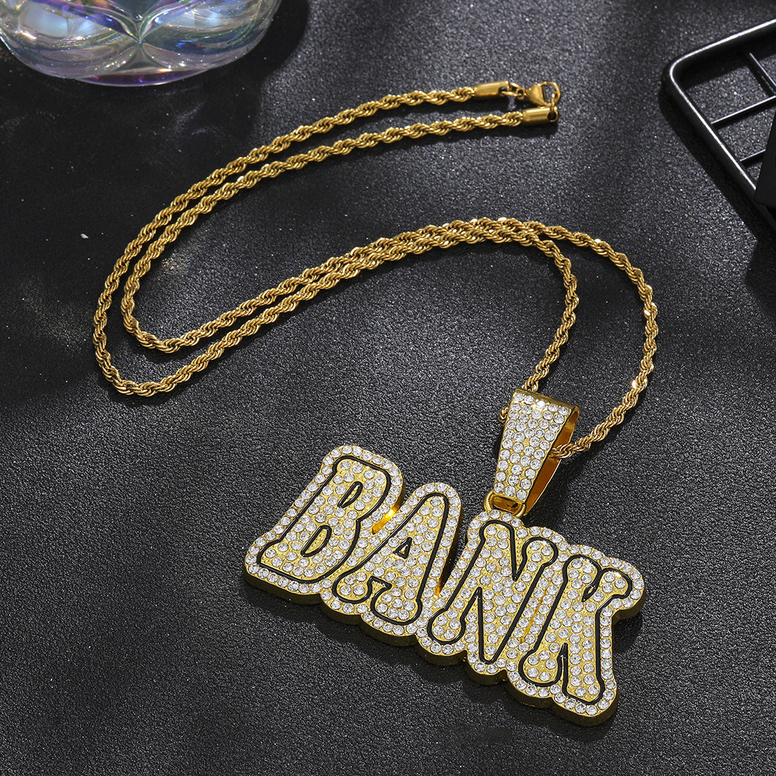 Wholesale Hip-hop Style Full Diamond Letter Pendant Necklace Men's Cuban Chain ACC-NE-MeiWeite006