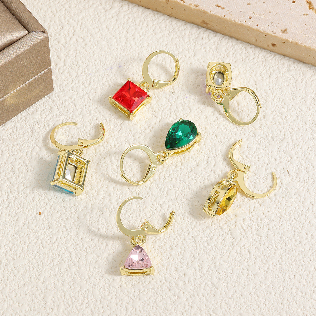 Wholesale  Geometric Six-piece Set Light Luxury Color Zircon Earrings