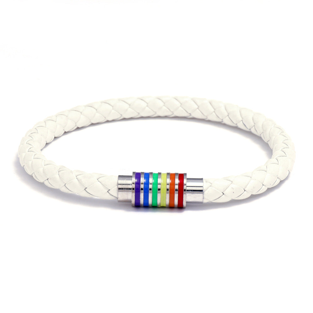 Wholesale Gay Braided Cowhide Bracelet Rainbow Colorful Magnetic Buckle Bracelet Miyuki ACC-BT-Saih011