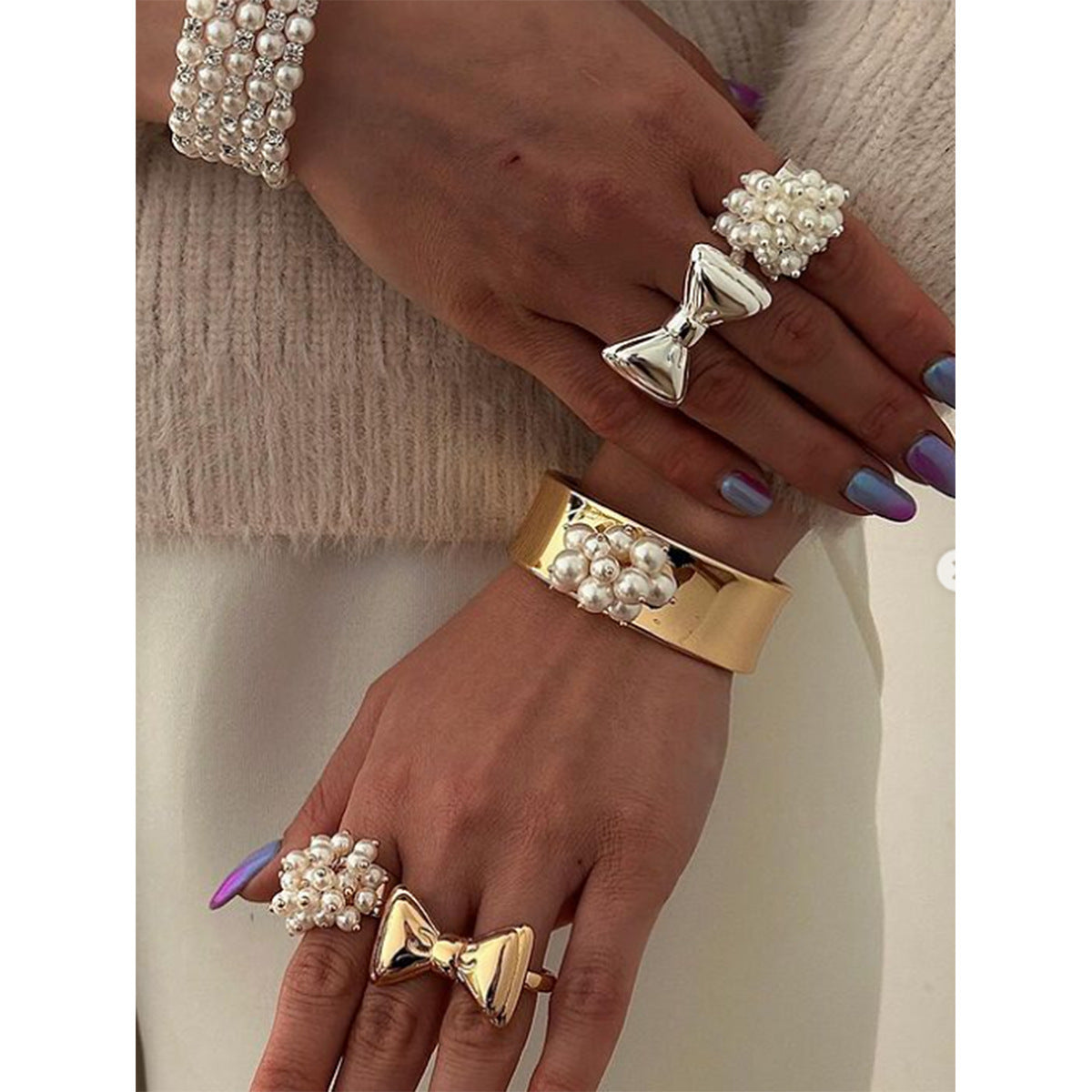 Wholesale bow 18k gold stainless steel bow open two-finger ring