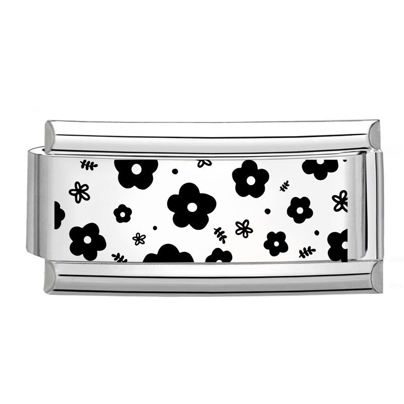 Wholesale Italian Charm Bracelet 9mm DIY Splicing Long Black and White Series Stainless Steel Composable Bracelet