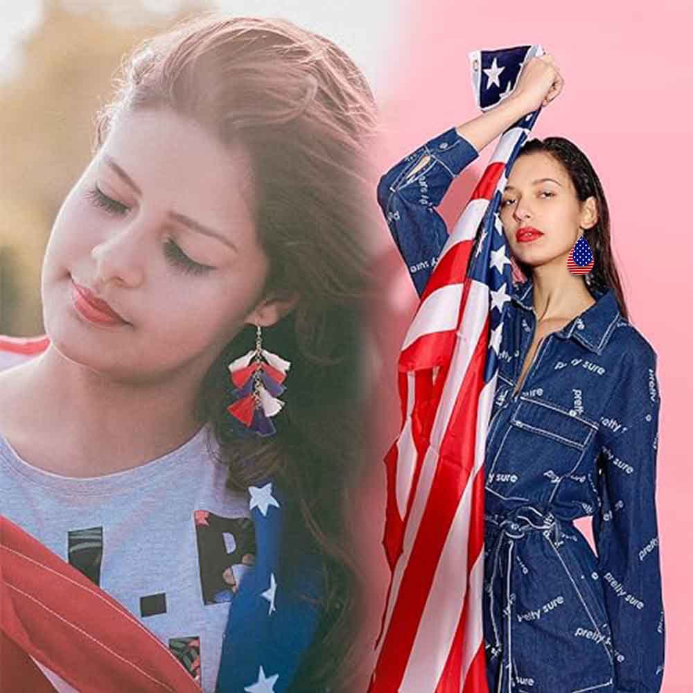 Wholesale  Tassel Independence Day Earrings Set Five-Pointed Star American Leather Earrings