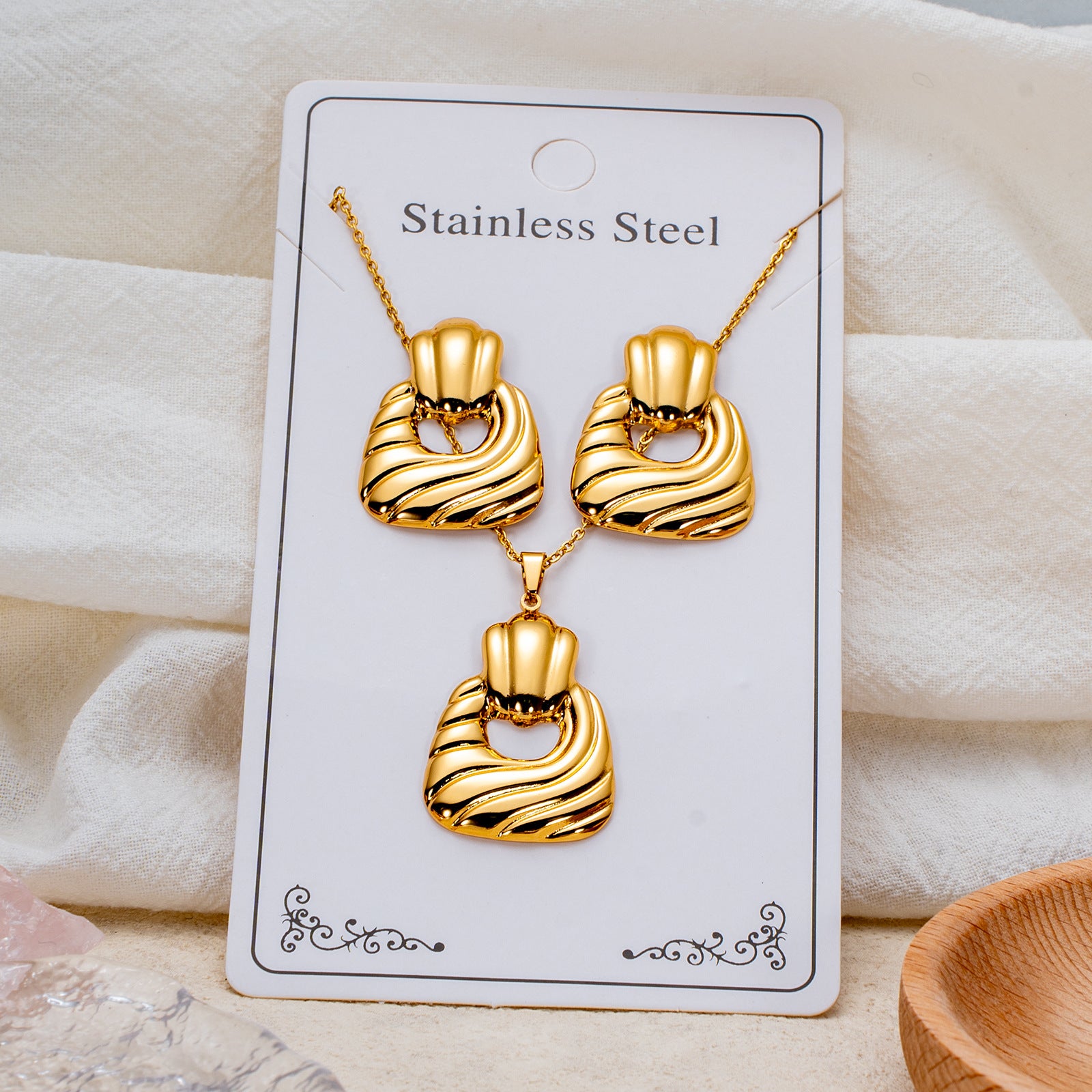 Wholesale Stainless Steel Electroplated Earring and Necklace Set - Trendy Office Lady Style,  Fashion Accessory Boutique Resale