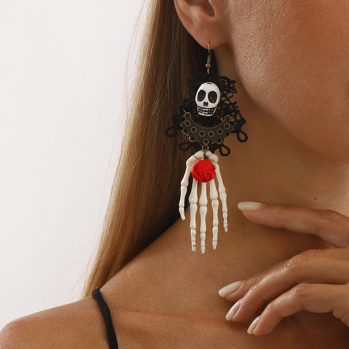 Wholesale  series trend lace skeleton hand earrings