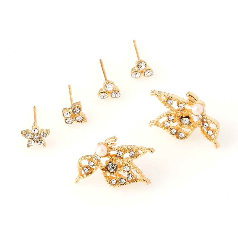 Wholesale alloy temperament pearl earrings  butterfly 6-piece set earrings