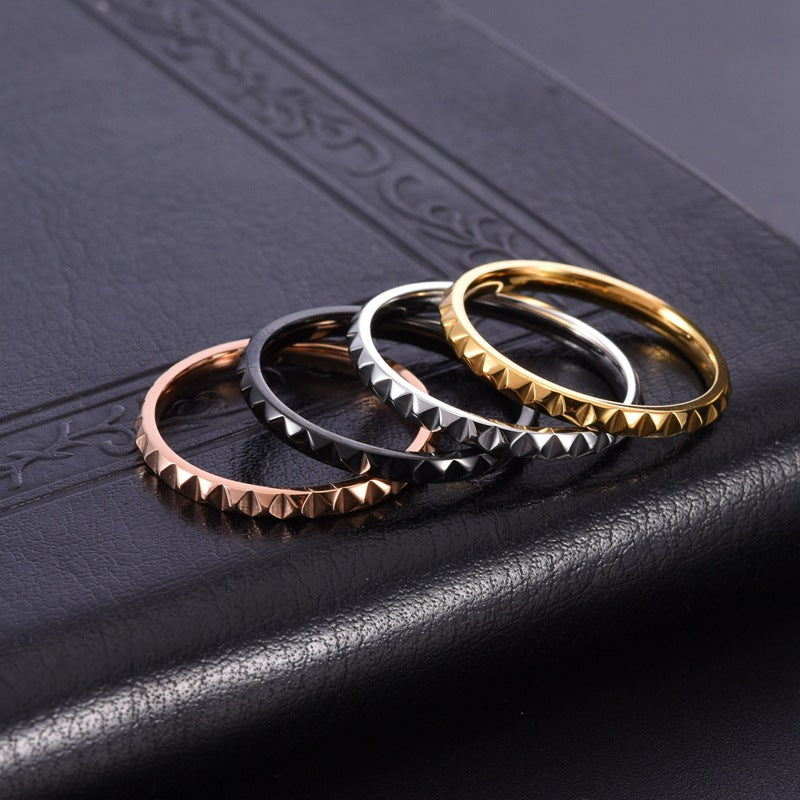 Wholesale Princess Style Stainless Steel Cone Grid Narrow Index Finger Ring