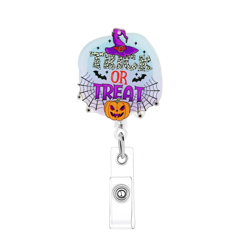 Wholesale Halloween Acrylic Printed Pumpkin Bat Easy Pull Badge Reels Keychains ACC-KC-XinDing006