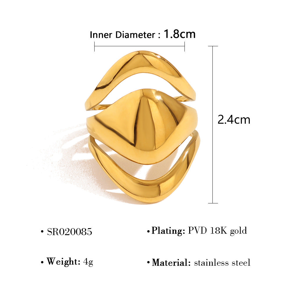 Wholesale 18K gold  mirror titanium steel opening ring design geometric arc ring suit