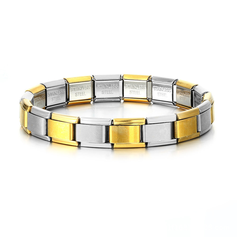 Wholesale Italian Style Stainless Steel Modular Square Block Elastic Bracelet Geometric Jewelry Accessory Gift