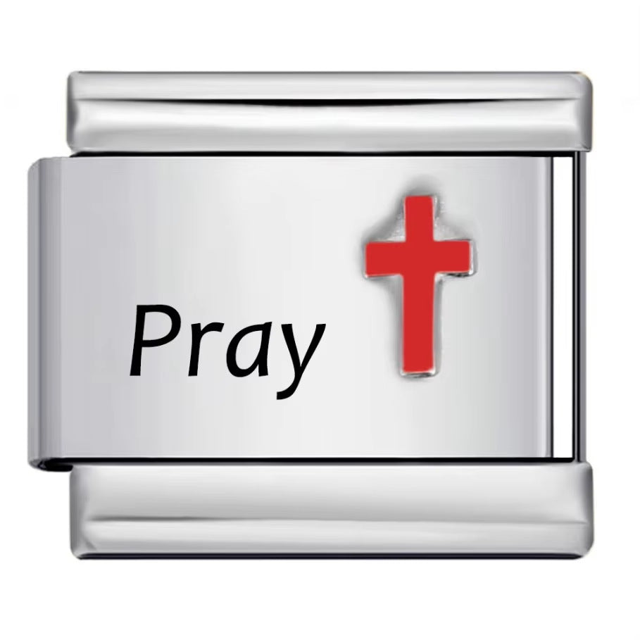 Wholesale Italian Charm Bracelet 9mm DIY Red cross pattern  Creative Stainless Steel Composable Bracelet