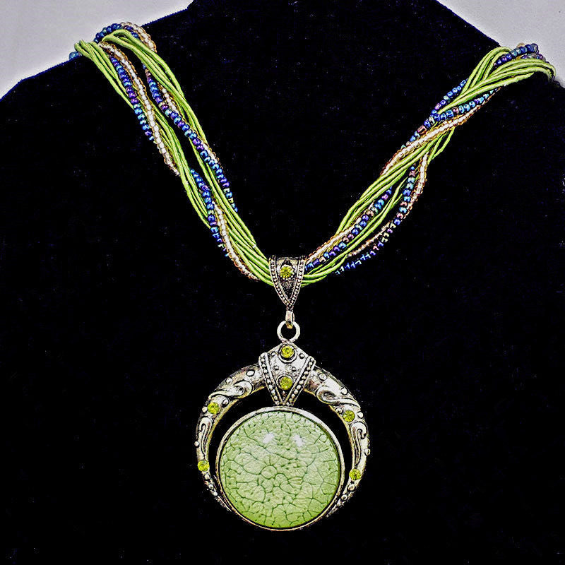 Wholesale Blue Resin Beaded Bohemian Retro Necklace,  Trendy Layering Jewelry for Boutique Resale