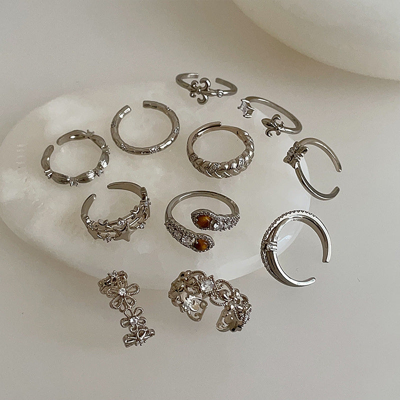 Wholesale Vintage Tiger Eye Stone Ring with Zircon Flower Star Design Fashion Accessory