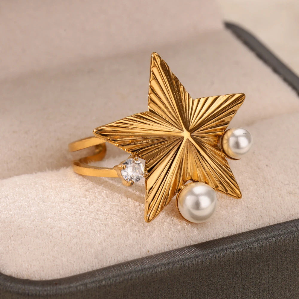 Wholesale Stainless Steel Pearl Starfish Shell Ring