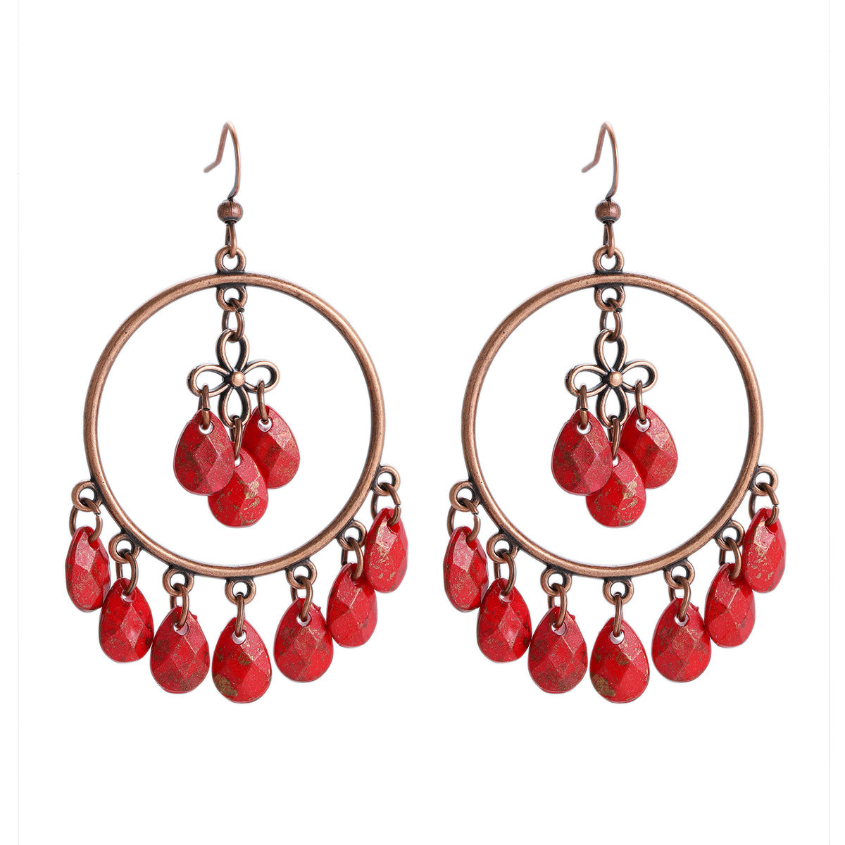Wholesale Vintage Chinese Style Red Tassel Earrings Long Exaggerated Party Wear Jewelry Accessory