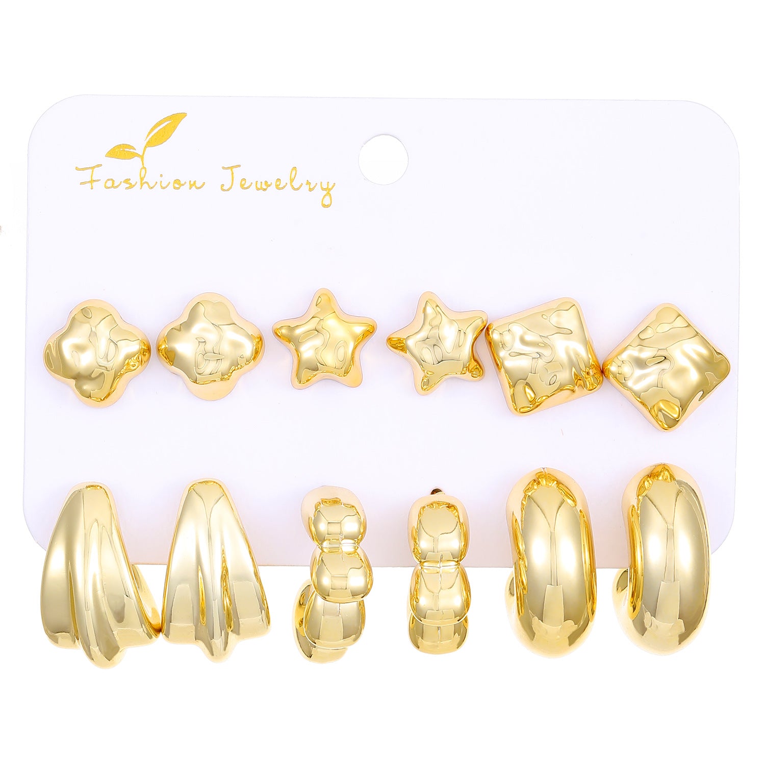 Wholesale C-shaped Irregular Exaggerated Gold and Silver Earrings 6-piece Set ACC-ES-ChengJing001