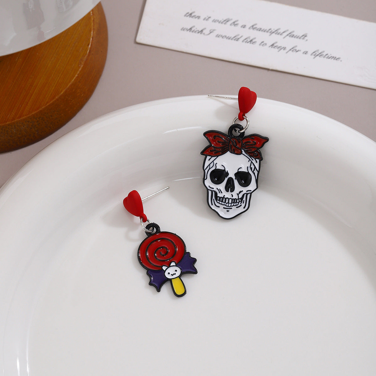 Wholesale Silver Needle  Cartoon Ghost Pumpkin Skull Asymmetric Earrings