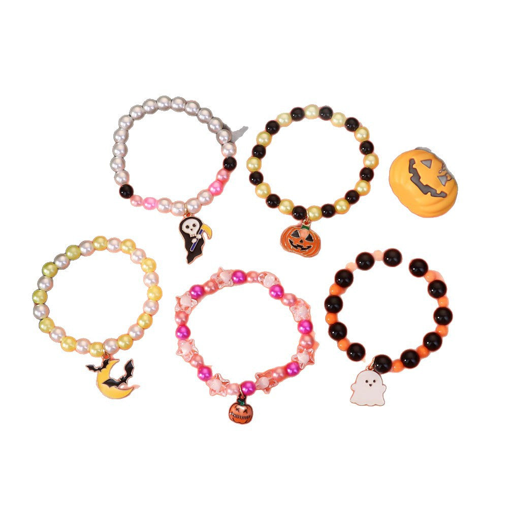 Wholesale 5pcs Oil Pearl Ghost Black Cat Witch Bracelet
