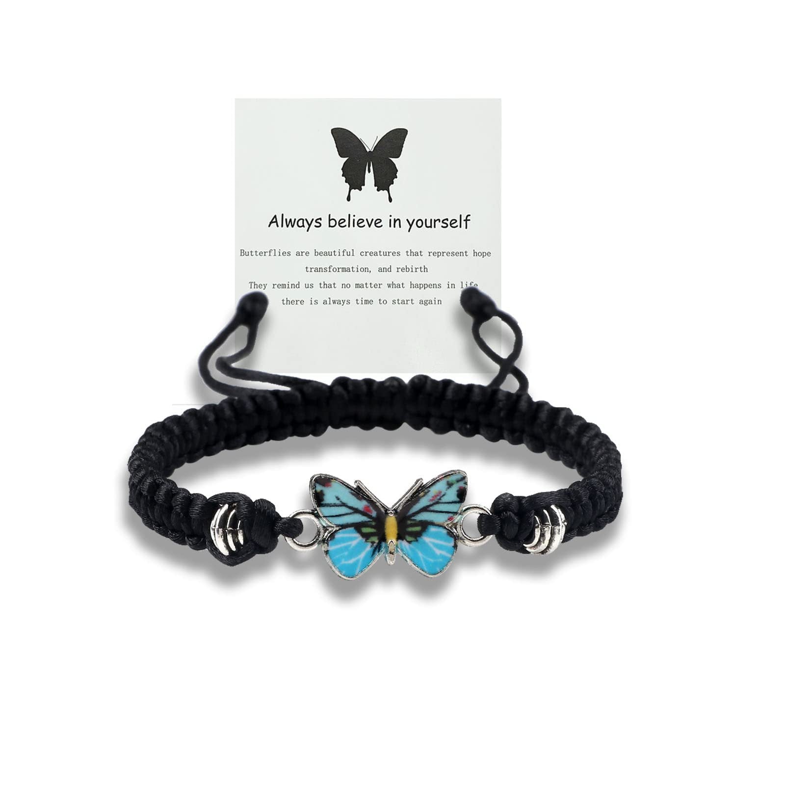 Wholesale Butterfly Design Adjustable Handmade Woven Bracelet Alloy Pendant Black Rope Women S Fashion Accessory