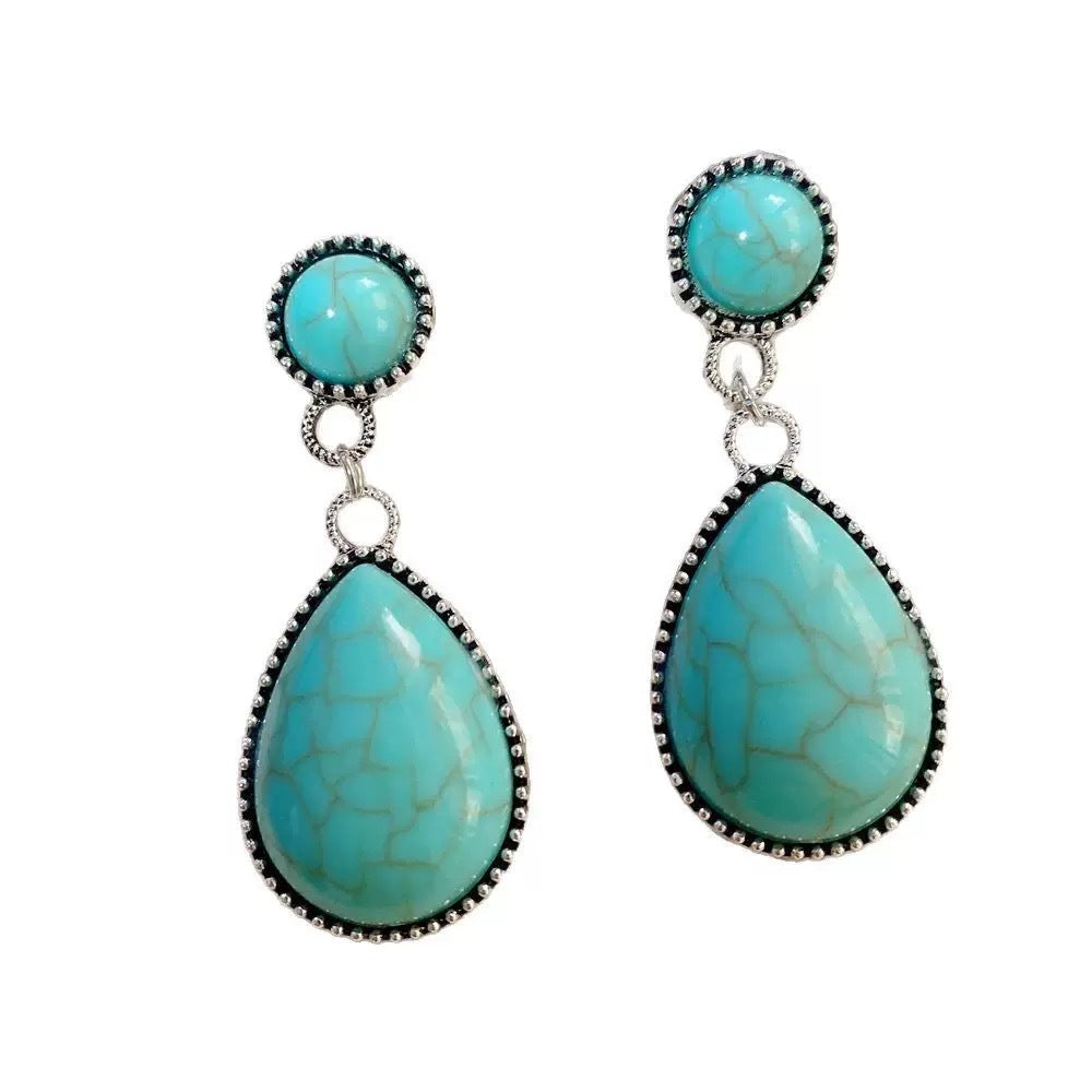 Wholesale Ethnic style antique silver turquoise earrings