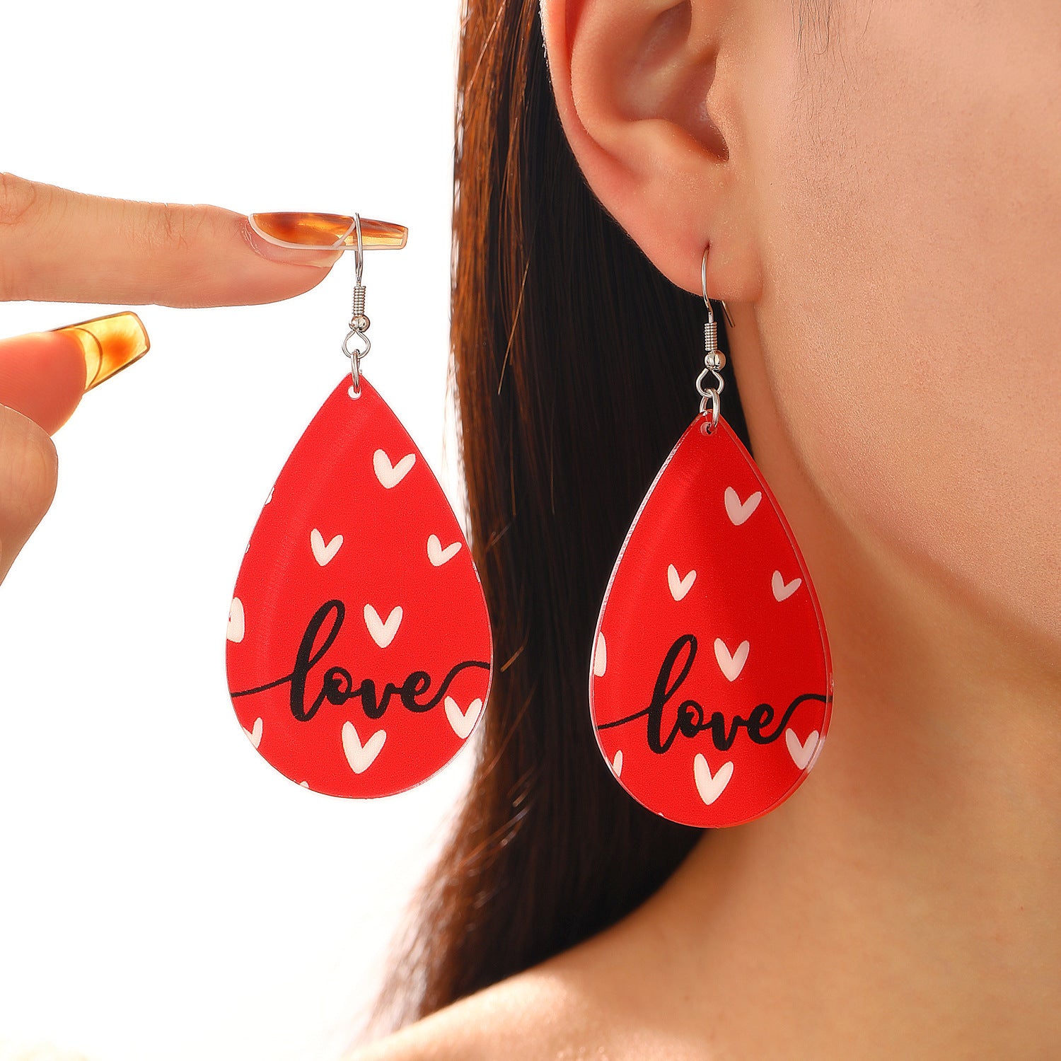 Wholesale teardrop shaped letters acrylic love heart Valentine's Day earrings