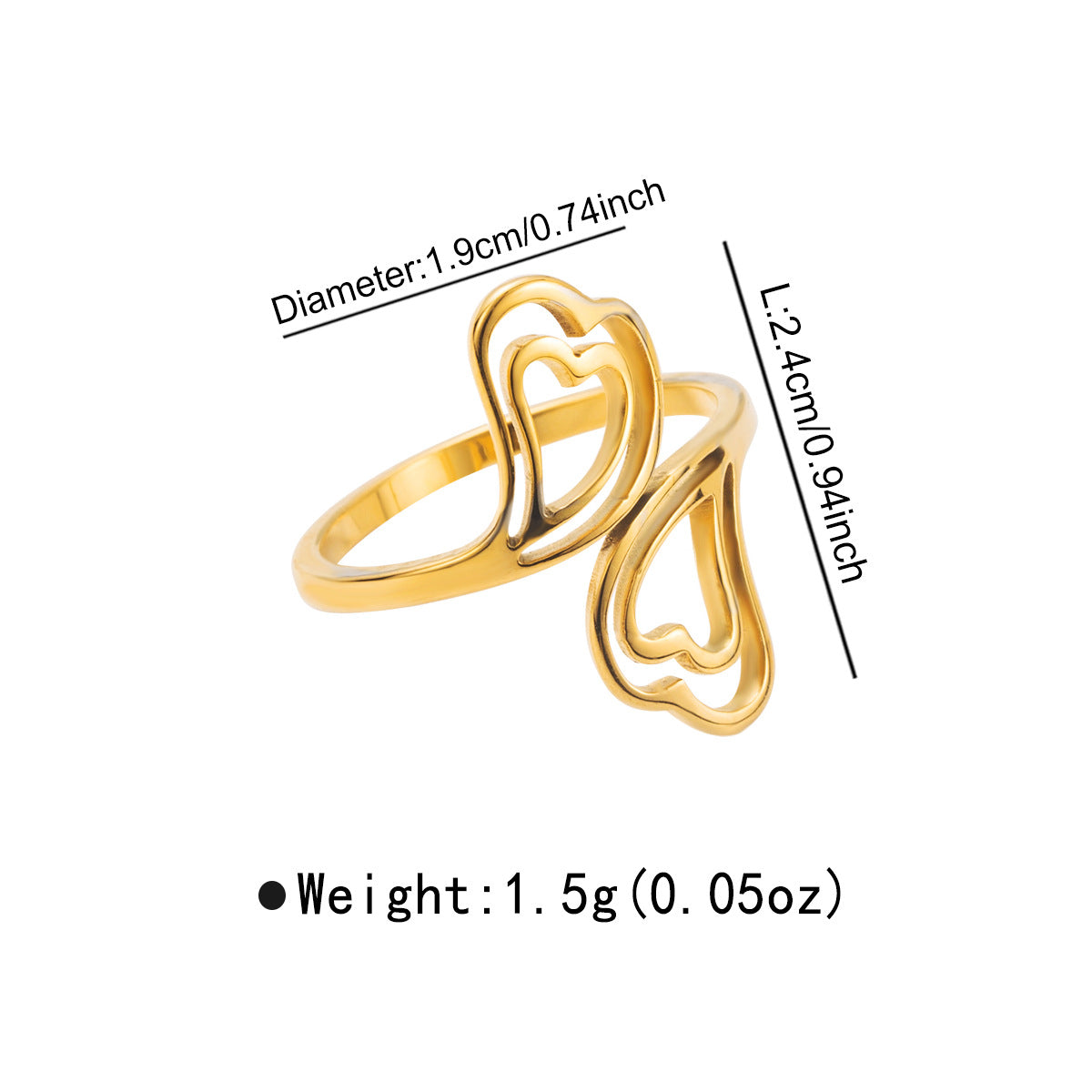 Wholesale Stainless Steel Love Geometric Angel Wings Ring Adjusting Open Ring