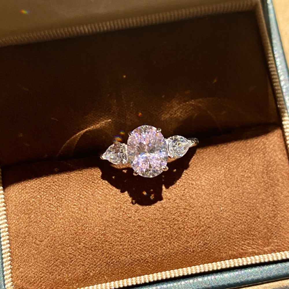 Wholesale Pink Dreamy Three Stone Colorful Gemstone 925 Silver Ring Ice Cut Brilliant Trendy Women S Jewelry Gift