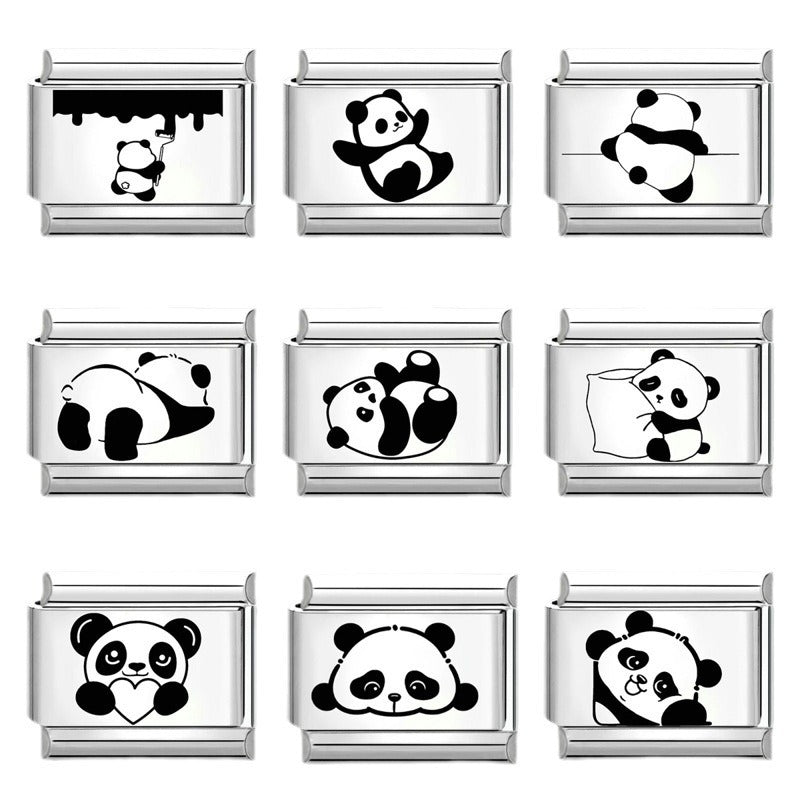 Wholesale  Italian Charm Bracelet 9mm DIY Splicing Removable Cartoon Panda Stainless Steel Composable Bracelet