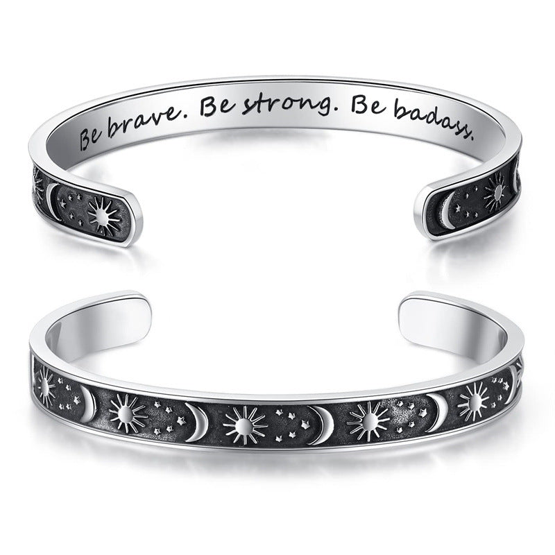 Wholesale stainless steel laser lettering open bracelet