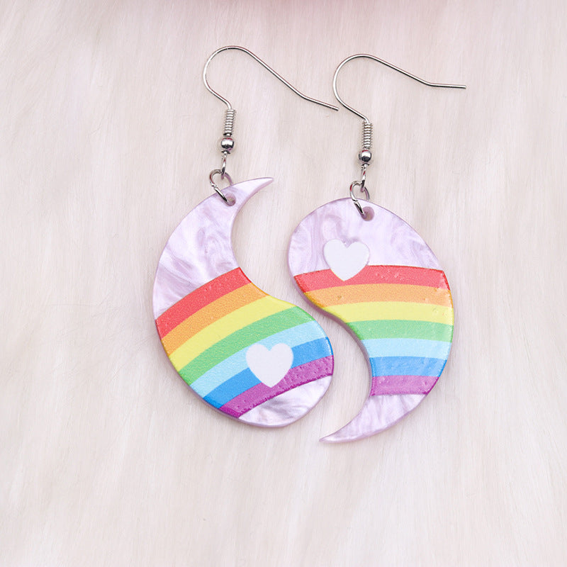 Wholesale Irregular Rainbow Bagua Acrylic Heart Shaped Earrings ACC-ES-DA011
