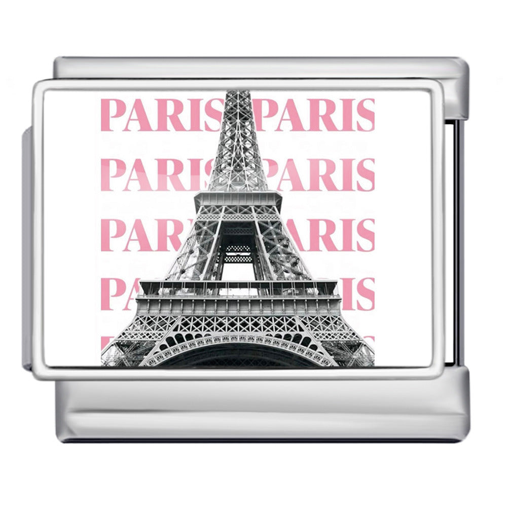 Wholesale Italian Charm Bracelet 9mm DIY  image style English landmark Creative Stainless Steel Composable Bracelet