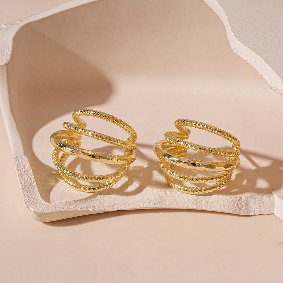 Wholesale Multi-Layer C- Shaped Geometric Silver Needle Earrings